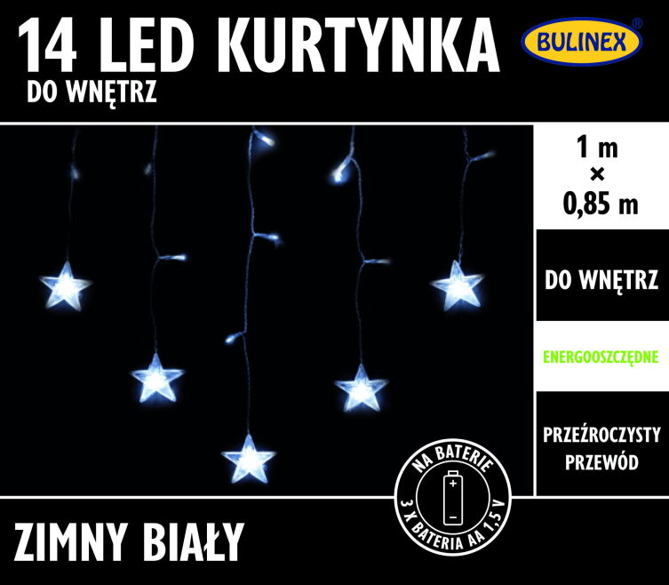 Kurtynka Bulinex 14 LED z dekoracją 1m na baterie