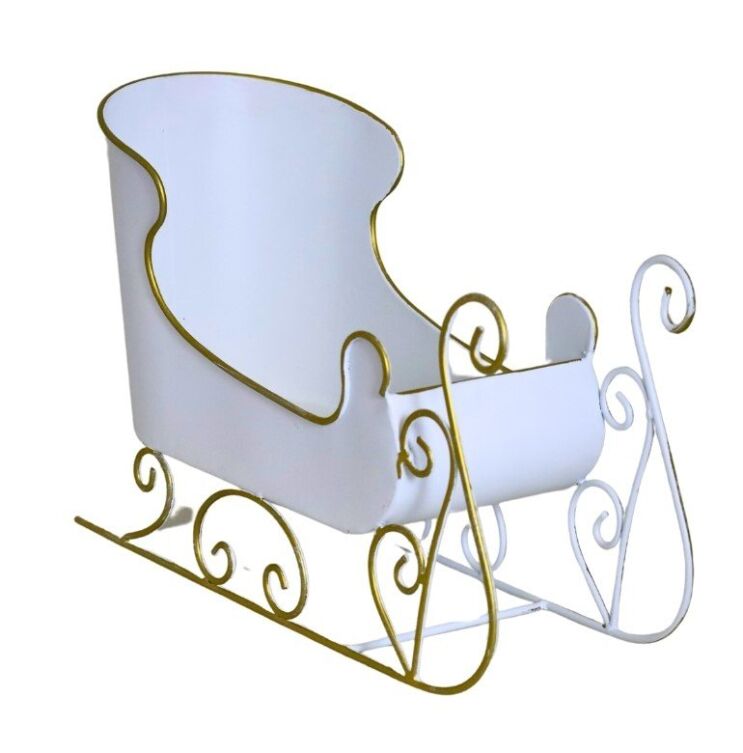 Sanie Dekoracyjne Metalowe Białe Średnie 32,5x14,5x21,5 cm – Ozdoba Świąteczna