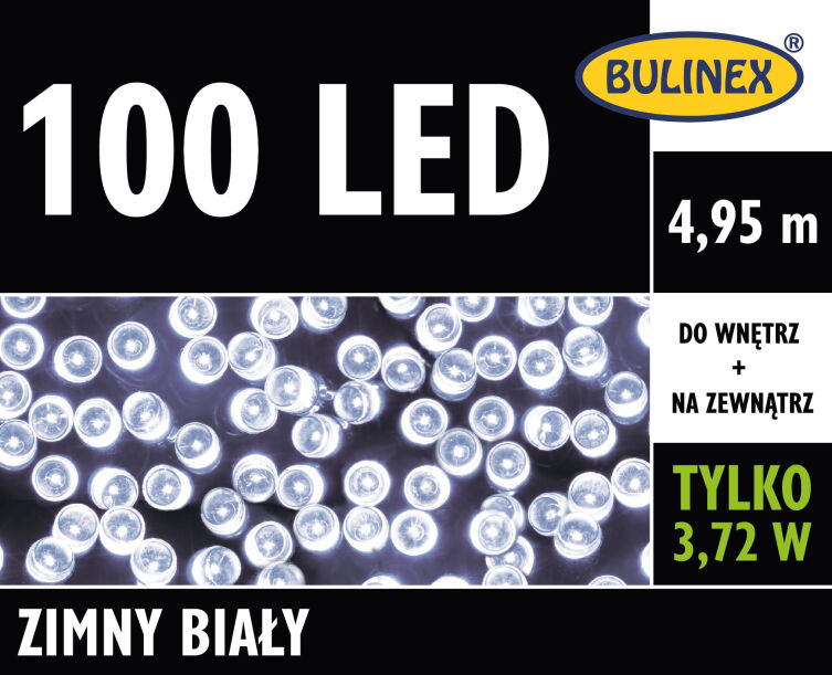 Lampki choinkowe Bulinex na zewnątrz 100 LED 4,95 m zimny biały