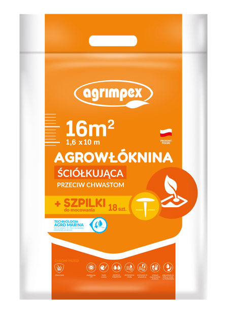 Agrowłóknina ściółkująca przeciw chwastom Agro Marina 1.6m x 10m + szpilki mocujące 18szt.