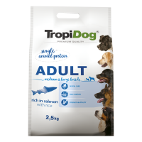 TropiDog Premium Adult MEDIUM & LARGE BREEDS – Rich bogata w łososia z ryżem 2.5kg