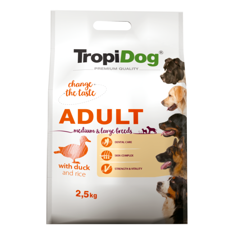 TropiDog Premium Adult MEDIUM & LARGE BREEDS z kaczką i ryżem 2.5kg