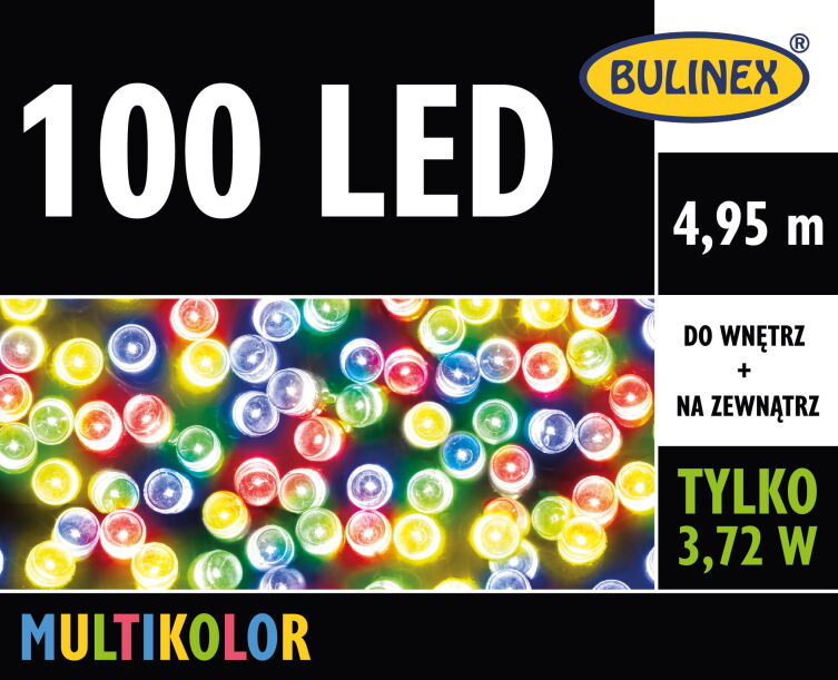 Lampki choinkowe Bulinex na zewnątrz 4,95m 100 LED Multikolor