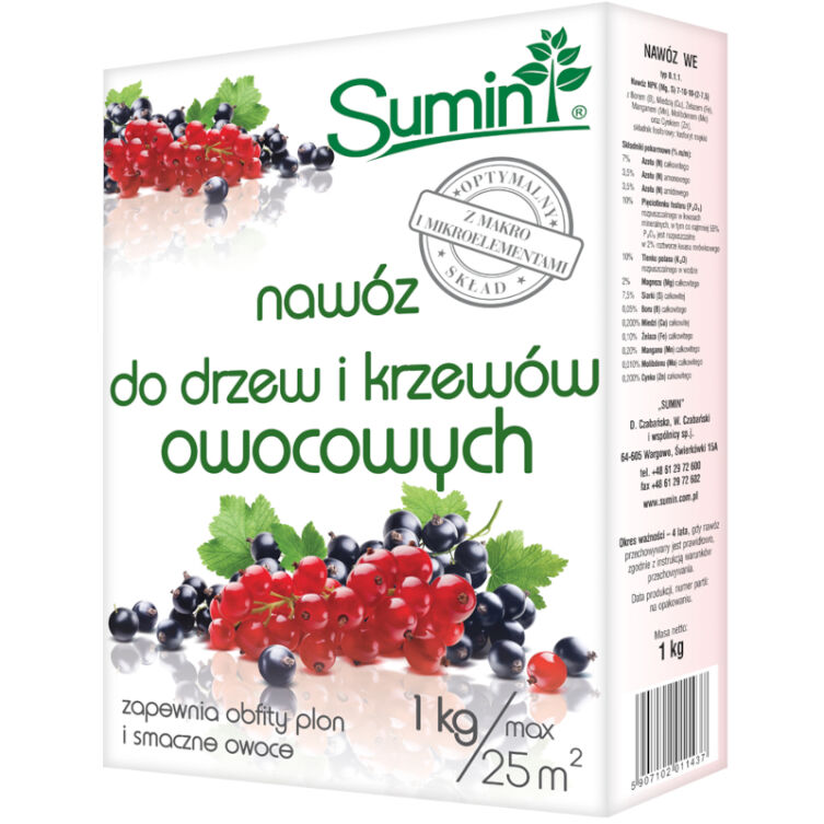 Nawóz Sumin do nawożenia Drzew i Krzewów Owocowych Optymalny Skład 1 kg