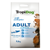 TropiDog Premium Adult SMALL BREEDS – Rich in SALMON, with RICE to karma Premium bogata w łososia, z ryżem 2.5kg