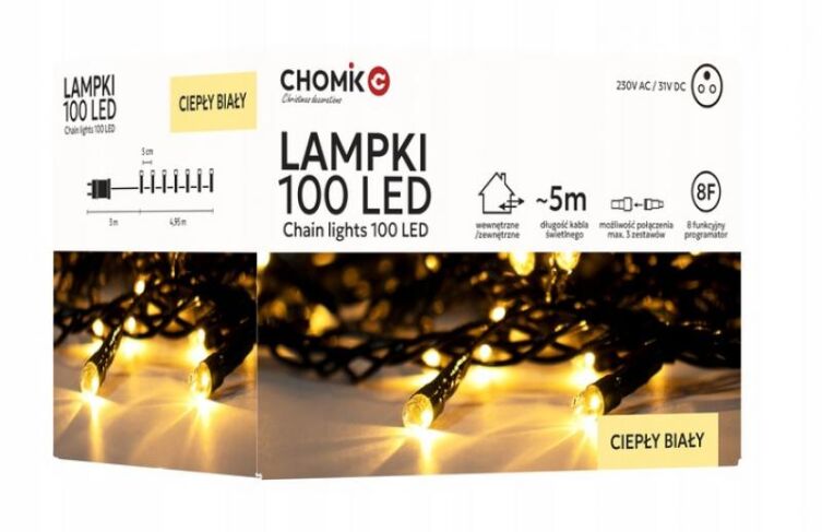 Świąteczne Lampki LED 100L Ciepły Biały 3+5 m Na Zewnątrz i Wewnątrz