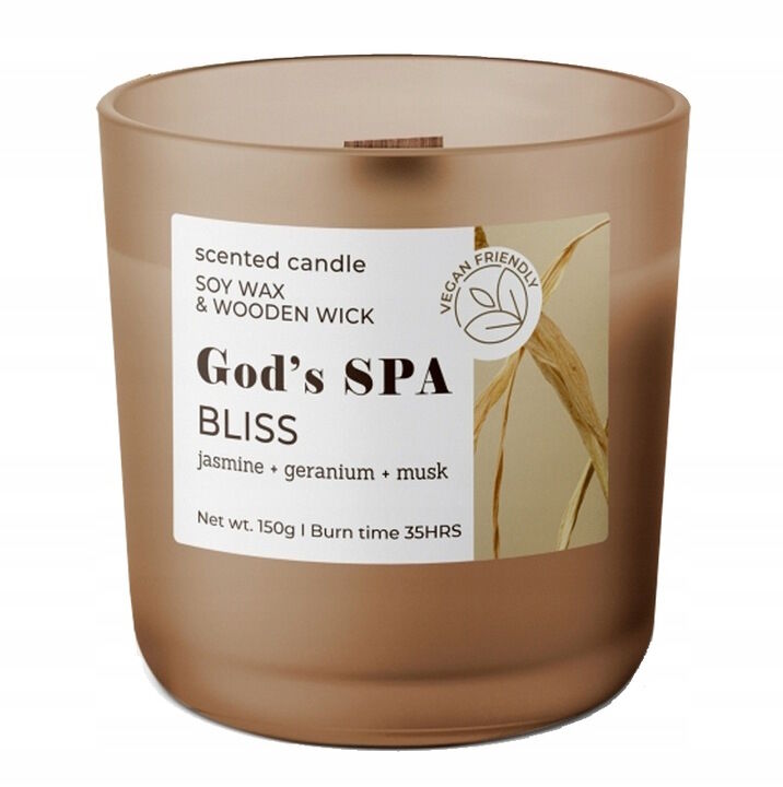 Świeca zapachowa God's Spa Bliss 150 g – Drewniany knot, luksusowy aromat