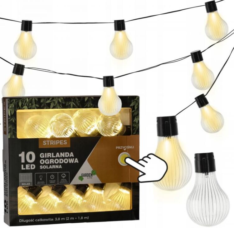 Girlanda Solarna Ogrodowa STRIPES 10 LED 1.8m – Ciepły Biały