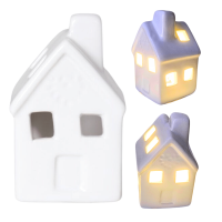 Domek ceramiczny biały duży  LED 6x5,5x10 cm