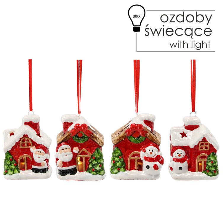 Zawieszka Bożonarodzeniowa  Domek z Mikołajem / Bałwankiem 7 cm LED