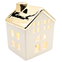 Dekoracyjny Domek Ceramiczny LED Biały Złoty Dach 9x8x11 cm