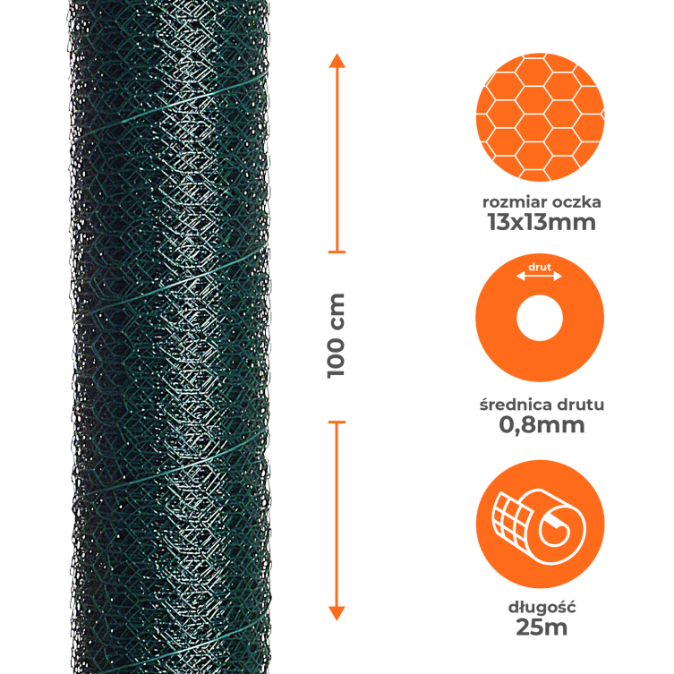 Siatka heksagonalna ocynkowana powlekana PVC 1x25m – zielona, trwała i elastyczna