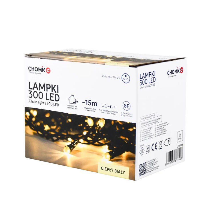 Lampki Choinkowe 300 LED 18m Ciepły Biały Wewn./Zewn. IP44