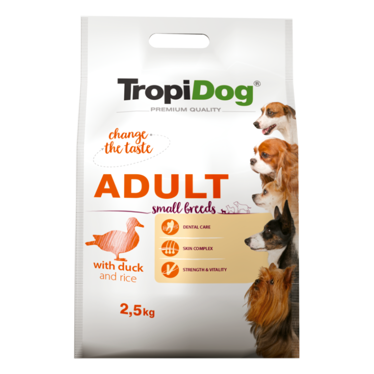 TropiDog Premium Adult SMALL BREEDS – with DUCK and RICE to karma premium z kaczką i ryżem 2.5kg